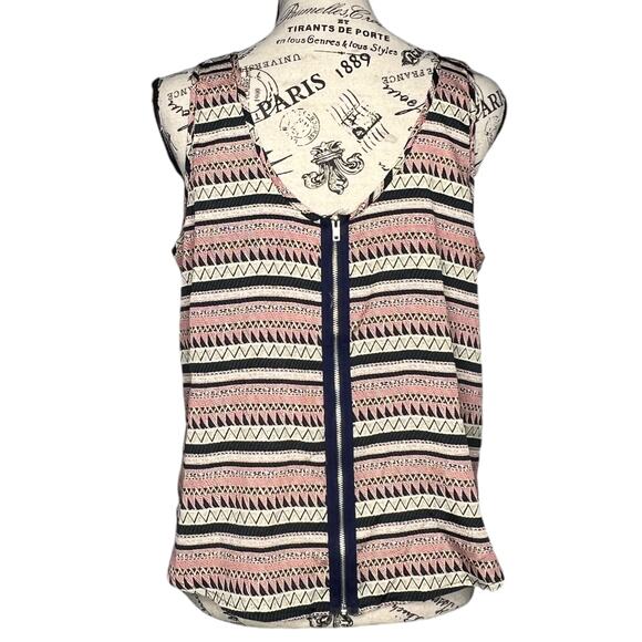 Bjewel MEDIUM Aztec Tribal Print Scoop Neck Exposed Back Zipper Round Hem Tank - Picture 5 of 9